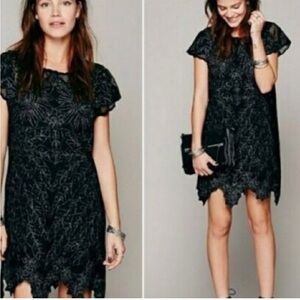 Jens Pirate Booty X Free People Dress Size XS Black Lace Mini Cocktail Party LBD